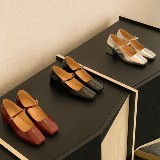 RIMRIM塑型马皮鞋新款复古一字扣玛丽珍鞋中跟银粗跟单鞋女舒适2398 商品图4