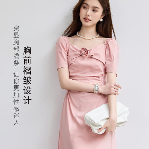 VICTORIA&VERA夏季“玫绾纤云”法式轻奢优雅风浪漫玫瑰收腰显瘦连衣裙 商品图5