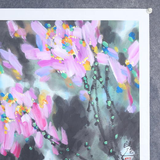 许固令《荷花》国画原作68CM*68CM 手绘宣纸荷花斗方作品【GH0507】 商品图2