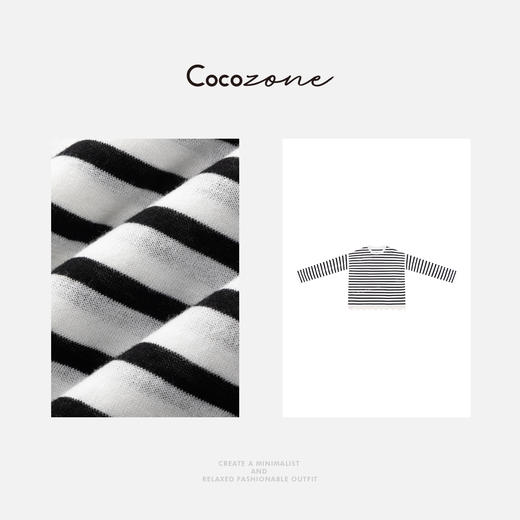 COCO ZONE 刘一一 黑白条纹下摆蕾丝花边圆领毛针织衫ACD2A0558 商品图2