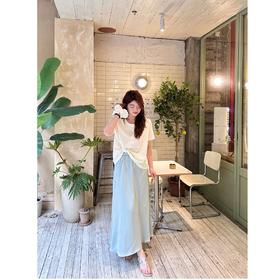 2025新品  蕾蕾同款【苏梅岛季风】设计感假两件圆领短袖上衣拼接缎面伞裙