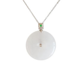 【天然正品】AU750白金镶钻镶天然细腻无裂纹糯冰种平安扣翡翠吊坠项链38.4*30.4*6.2MM（皆取最大值）女士现售价 ：3980！020425AH69