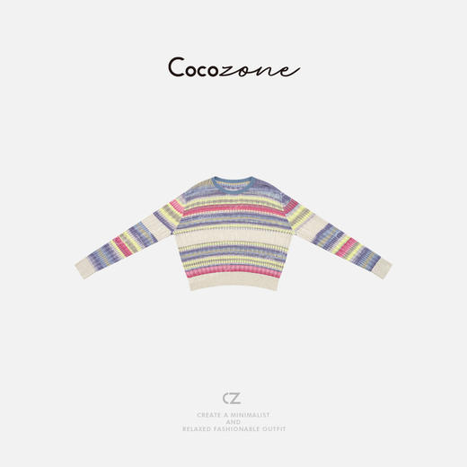 COCO ZONE 刘一一 定制晕染条纹清爽透气落肩毛针织衫CD1A0717 商品图0