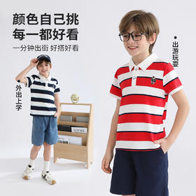 【140-170】【精典泰迪】男童夏款条纹短袖POLO衫