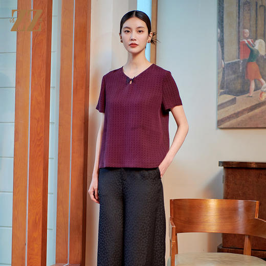 佐尔美夏季新款新中式国风100%桑蚕丝宽松显瘦莨绸衬衣女M42CS21 商品图3