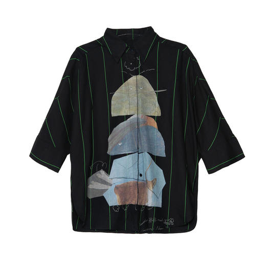 谜底大廓形印花衬衫分袖女2025夏季新款复古风条纹衬衣256MC6208 商品图4