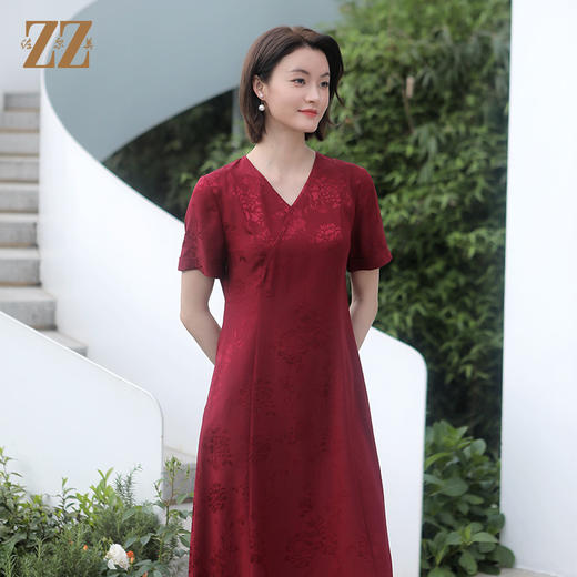 佐尔美夏季新款桑蚕丝真丝纯色新中式国风连衣裙女E32LS18 商品图1