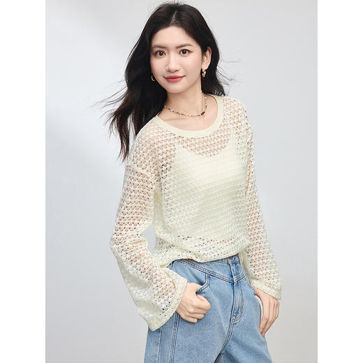 熙世界薄款镂空针织衫女春夏2025年新款宽松慵懒风肌理感罩衫上衣 商品图3