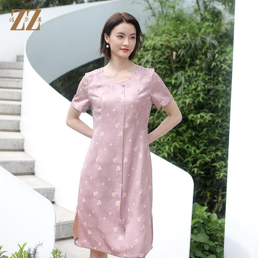 佐尔美佐尔美100%桑蚕丝真丝新中式国风莨绸连衣裙女E32LS106 商品图0
