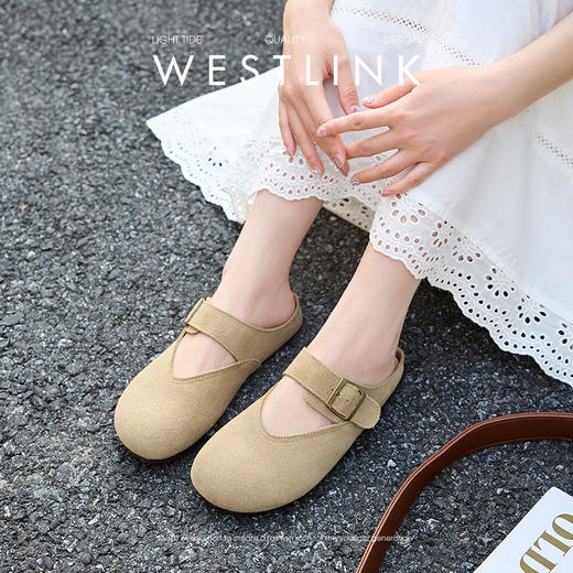 西遇勃肯鞋女半拖新款春夏一脚蹬懒人鞋黄色玛丽珍包头拖鞋V0156619 商品图2