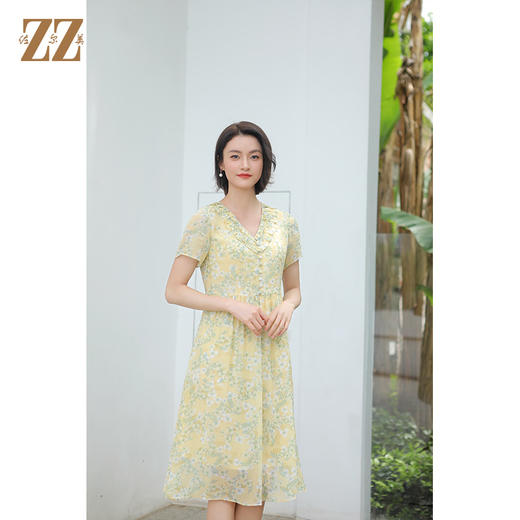 佐尔美夏季新款 气质小碎花100%桑蚕丝连衣裙女E32LS06 商品图0
