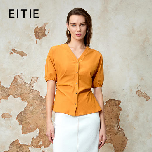 EITIE爱特爱夏季新款时尚V领收腰显瘦百搭通勤衬衫上衣女8209908 商品图0