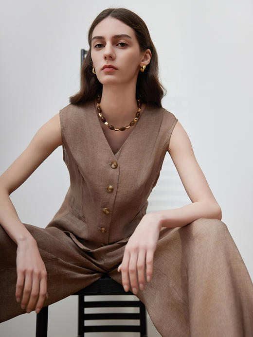 【女士无袖亚麻马甲】25年春夏新品女式桑蚕丝撞色上衣马甲洋气背心 商品图2