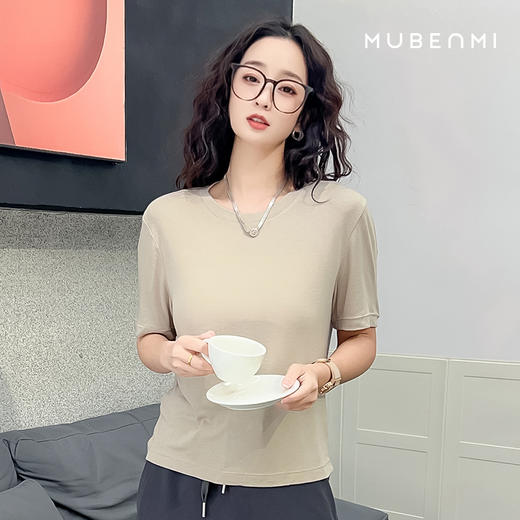 MUBENMI木本木米羊毛醋酸短袖T恤 | 面料清爽细腻、 基础款、经典百搭、时髦不单调 商品图5