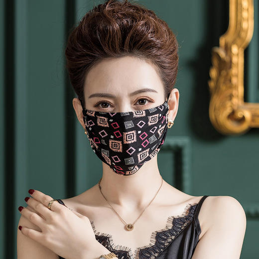 印花真丝口罩纯桑蚕丝，挂耳口罩女防尘针织口罩WY-1039 商品图6