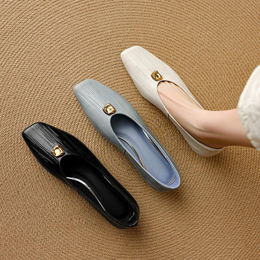 【预售5天】法式通勤羊皮方头V口百搭低跟金属扣一脚蹬玛丽珍小皮鞋女NJMK&K1560 商品图2