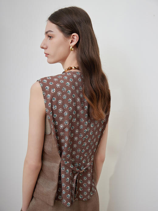 【女士无袖亚麻马甲】25年春夏新品女式桑蚕丝撞色上衣马甲洋气背心 商品图3