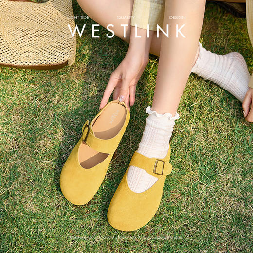 西遇勃肯鞋女半拖新款春夏一脚蹬懒人鞋黄色玛丽珍包头拖鞋V0156619 商品图1