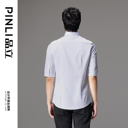 PINLI品立男装印花中袖衬衫男士夏季新款港风休闲白色五分袖衬衣B212613366 商品图2