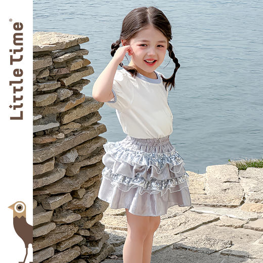 littletime女童T恤2025春夏新儿童洋气卡通水母印花短袖上衣半裙 商品图2