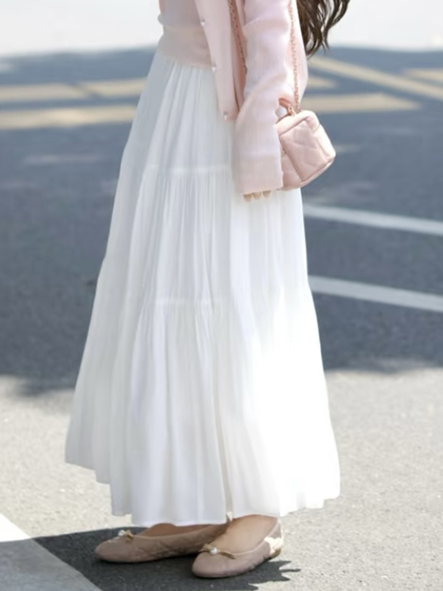 【百图lulu定制】【常规款预售4月13日发】【白茶半裙】高腰显瘦A字 清新白裙 不易皱 小个子常规版可选