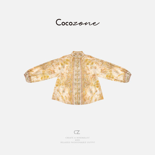 COCO ZONE 刘一一【100苎麻】复古印花灯笼袖衬衣CD2A0895 商品图0