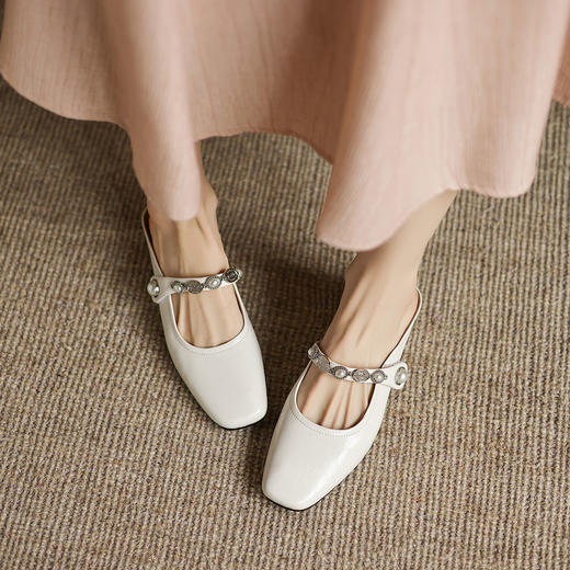 阿么手工女鞋气质银色包头拖配裙子夏季方头一字带穆勒半拖女4CM 商品图3