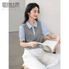 熙世界假两件POLO领条纹衬衫女短袖2025年夏季新款泡泡袖拼接上衣 商品缩略图0