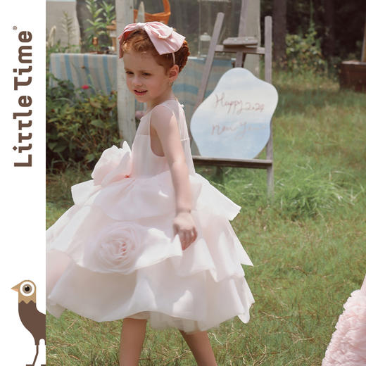 littletime女童连衣裙2025春夏新款儿童洋气时尚玫瑰花蛋糕公主裙 商品图2