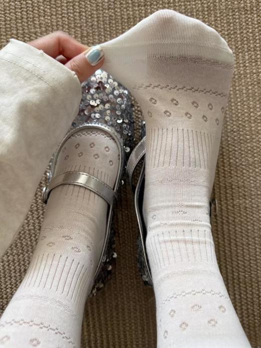 5双装又薄又软的镂空堆堆袜夏季薄款纯棉无骨中筒袜 商品图7