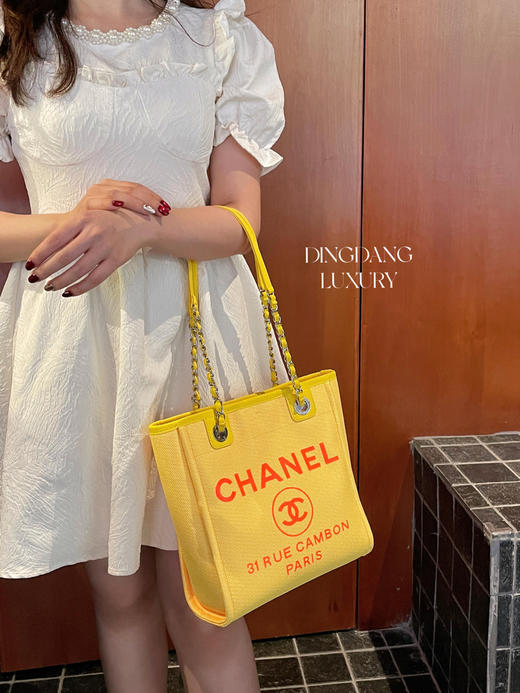 CHANEL 帆布 tote 柃檬黄 沙滩包 商品图2