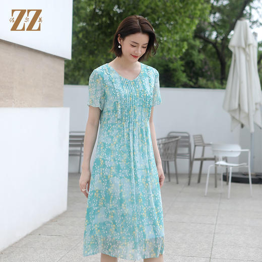 佐尔美夏季新款 气质碎花100%桑蚕丝连衣裙女E32LS91 商品图2
