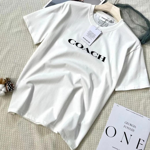 出口内销蔻家经典男女款老花T恤字母简洁棉T 商品图10