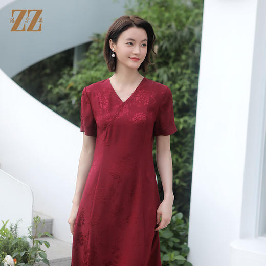 佐尔美夏季新款桑蚕丝真丝纯色新中式国风连衣裙女E32LS18 商品图3