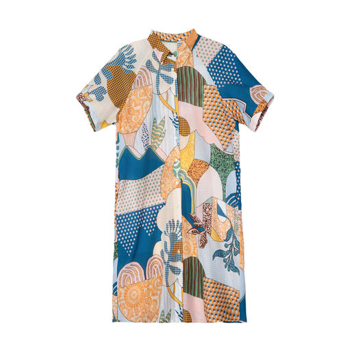 谜底花色连衣裙短袖2025夏季新款复古风原创印花中长裙256ML6250 商品图4