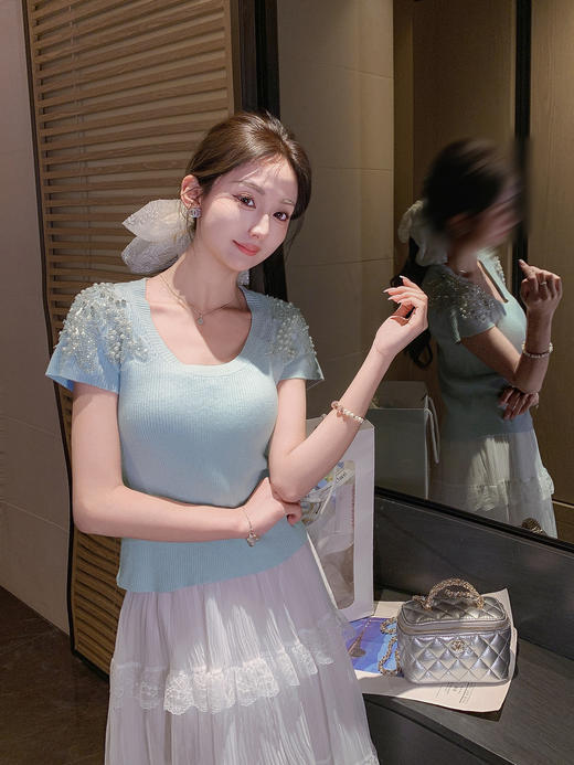 张心子【铂钻天使】夏款重工显瘦针织弹力上衣 U2504052 商品图8
