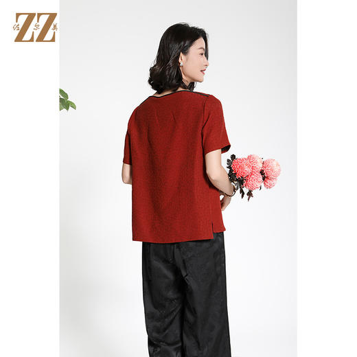 佐尔美夏季新款新中式国风时尚气质桑蚕丝短袖衬衣女M42CS08 商品图4