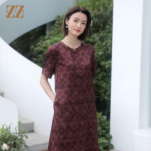 佐尔美夏季新款时尚气质百搭新中式国风连衣裙女E32LS29 商品图1