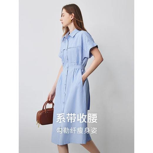 初语条纹衬衫连衣裙女夏季收腰显瘦短袖长裙 商品图3