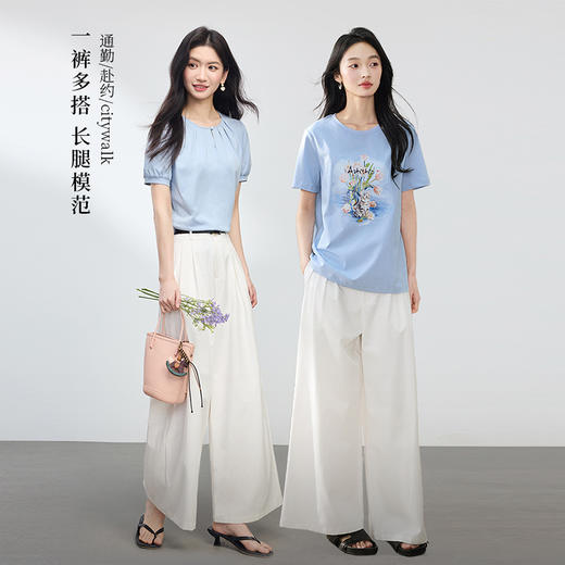 【专属特价】熙世界白色莱赛尔阔腿裤女夏季2025年新款高腰垂感宽松A字裙裤子 商品图2