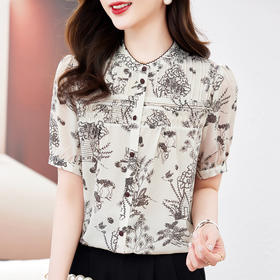 丁摩 100%桑蚕丝碎花轻奢高级感真丝上衣LQ9623