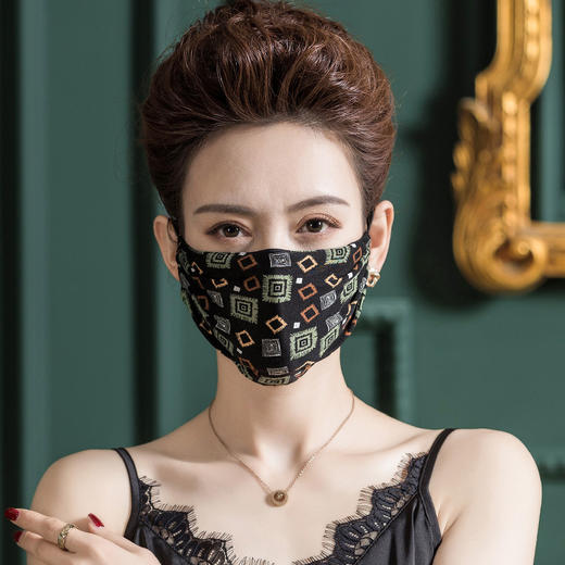 印花真丝口罩纯桑蚕丝，挂耳口罩女防尘针织口罩WY-1039 商品图8