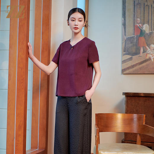 佐尔美夏季新款新中式国风100%桑蚕丝宽松显瘦莨绸衬衣女M42CS21 商品图1