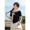鹿向南「黑巧甜心」黑色斜肩T恤女夏显瘦设计感独特气质短袖上衣 商品缩略图2