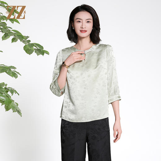 佐尔美夏季新款新中式国风时尚气质桑蚕丝衬衫女M42CS06 商品图0