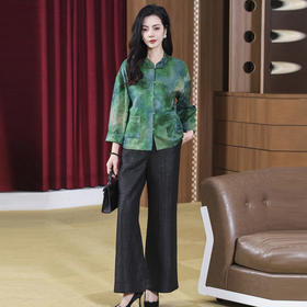 TC 221902真丝国风立领扎染印花香云纱桑蚕丝盘扣上衣两件套装