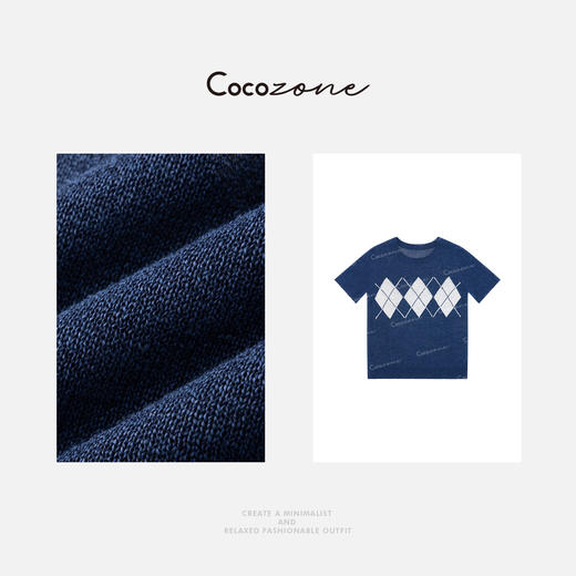 COCO ZONE 刘一一 简约复古菱格拼色套头圆领女毛针织衫CD2A0877 商品图2