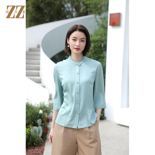 佐尔美夏装纯色上衣中袖真丝100%桑蚕丝绸衬衫女E32CS10 商品图0