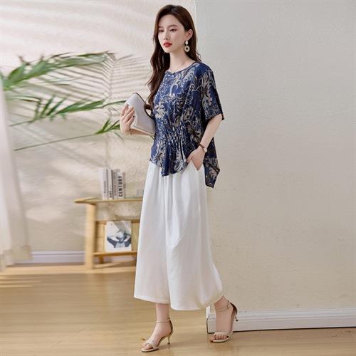 HRYYG82959气质时尚丝短袖套装2025夏季新款减龄遮肉阔腿裤裙两件套女装 商品图4