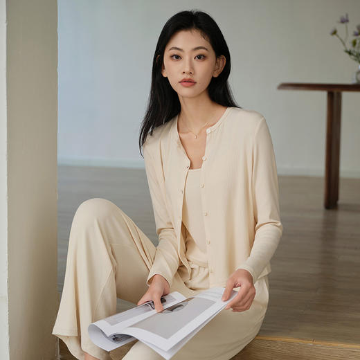 罗纹棉外套吊带长裤三件套 商品图3